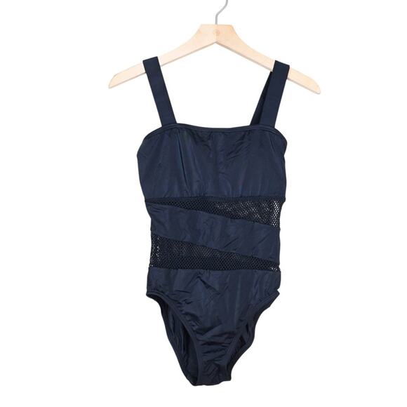 DKNY Swim Women's 10 Black Mesh One Piece Swimsuit with Classic Tank Design - Picture 2 of 9